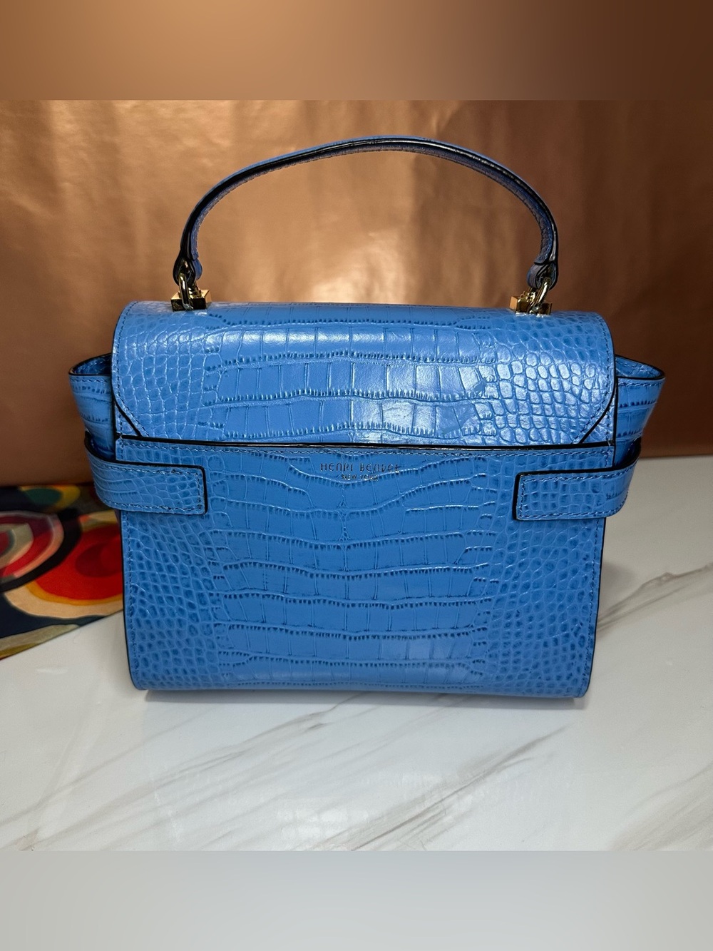 Henri Bendel Mini Uptown Satchel Blue Croc - Picture 5 of 10
